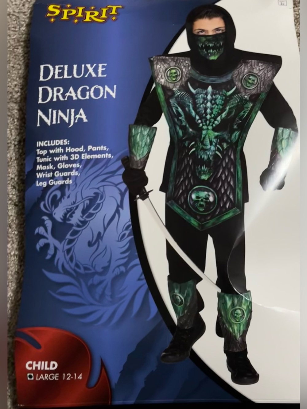 Spirit Deluxe Dragon Ninja child large 12-14 costume sword Halloween